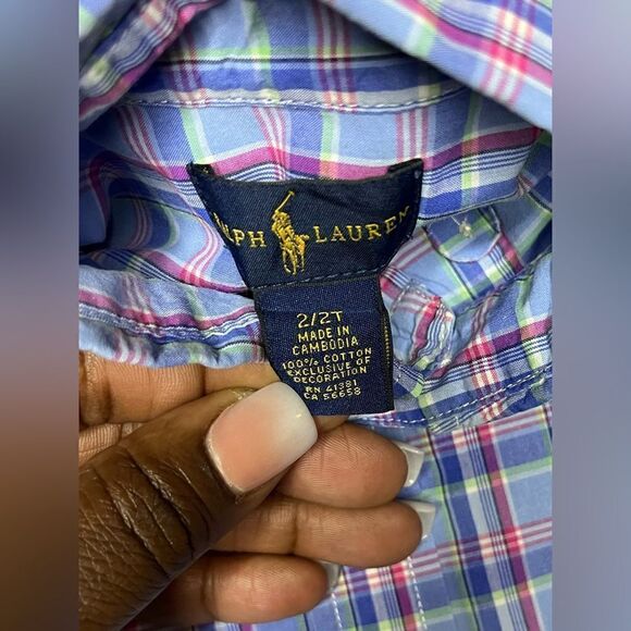 Ralph Lauren baby blue/pink/white plaid button down boys sz 2T - Picture 3 of 4